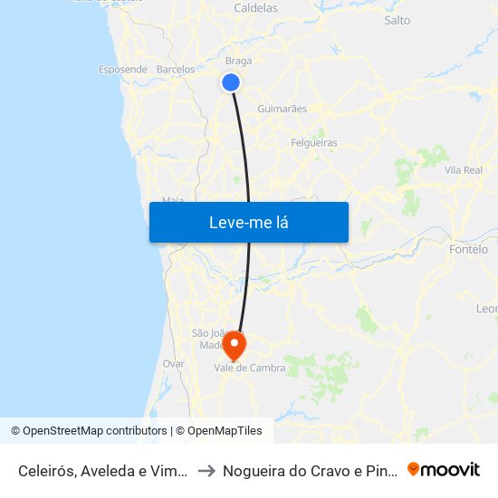 Celeirós, Aveleda e Vimieiro to Nogueira do Cravo e Pindelo map