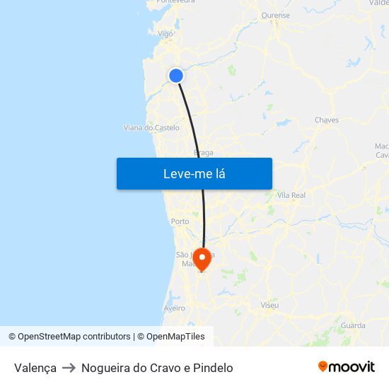 Valença to Nogueira do Cravo e Pindelo map