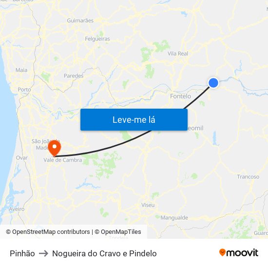 Pinhão to Nogueira do Cravo e Pindelo map