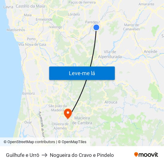 Guilhufe e Urrô to Nogueira do Cravo e Pindelo map