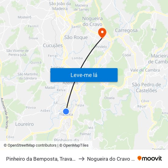 Pinheiro da Bemposta, Travanca e Palmaz to Nogueira do Cravo e Pindelo map