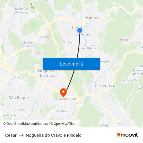 Cesar to Nogueira do Cravo e Pindelo map