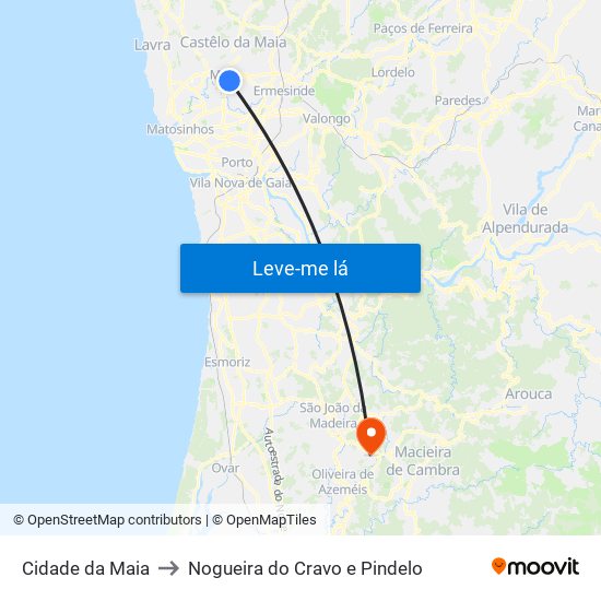 Cidade da Maia to Nogueira do Cravo e Pindelo map
