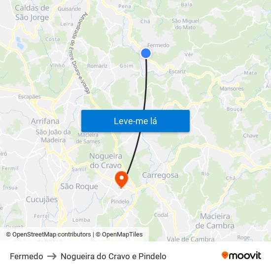 Fermedo to Nogueira do Cravo e Pindelo map