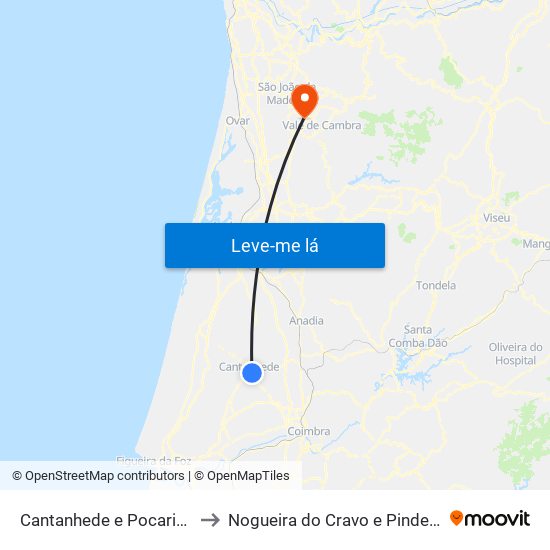 Cantanhede e Pocariça to Nogueira do Cravo e Pindelo map