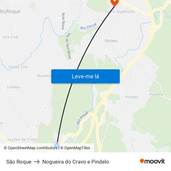 São Roque to Nogueira do Cravo e Pindelo map