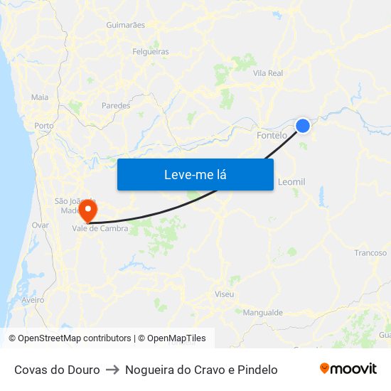 Covas do Douro to Nogueira do Cravo e Pindelo map