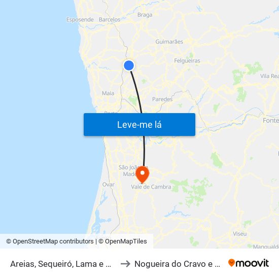 Areias, Sequeiró, Lama e Palmeira to Nogueira do Cravo e Pindelo map