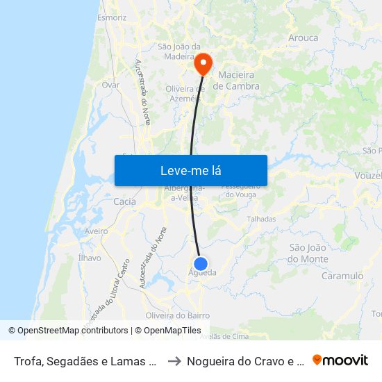 Trofa, Segadães e Lamas do Vouga to Nogueira do Cravo e Pindelo map