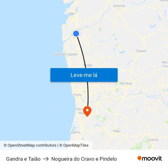 Gandra e Taião to Nogueira do Cravo e Pindelo map