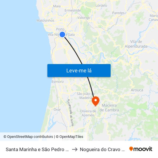 Santa Marinha e São Pedro da Afurada to Nogueira do Cravo e Pindelo map