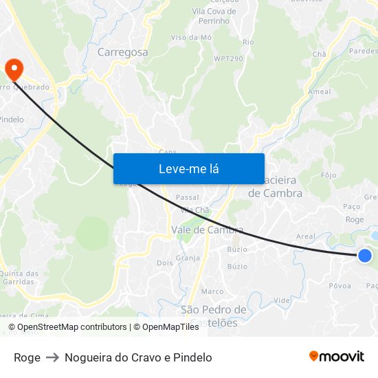 Roge to Nogueira do Cravo e Pindelo map
