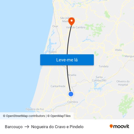 Barcouço to Nogueira do Cravo e Pindelo map