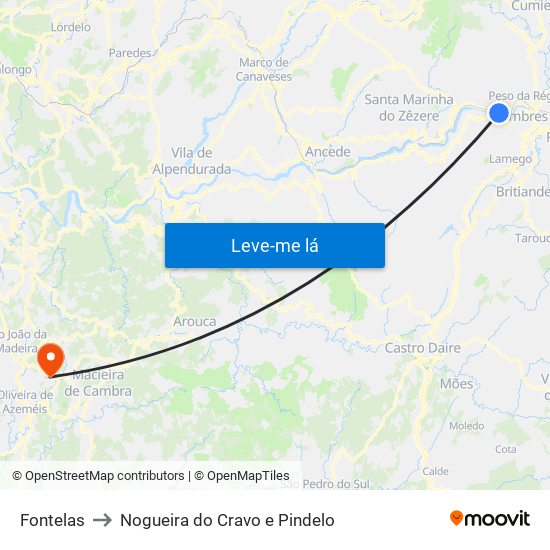 Fontelas to Nogueira do Cravo e Pindelo map