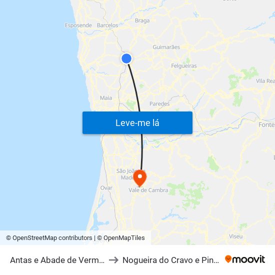 Antas e Abade de Vermoim to Nogueira do Cravo e Pindelo map