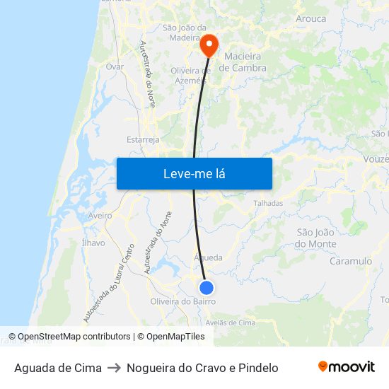Aguada de Cima to Nogueira do Cravo e Pindelo map