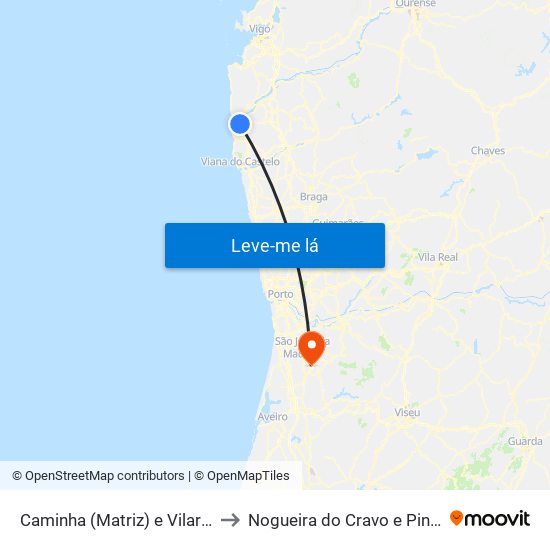 Caminha (Matriz) e Vilarelho to Nogueira do Cravo e Pindelo map