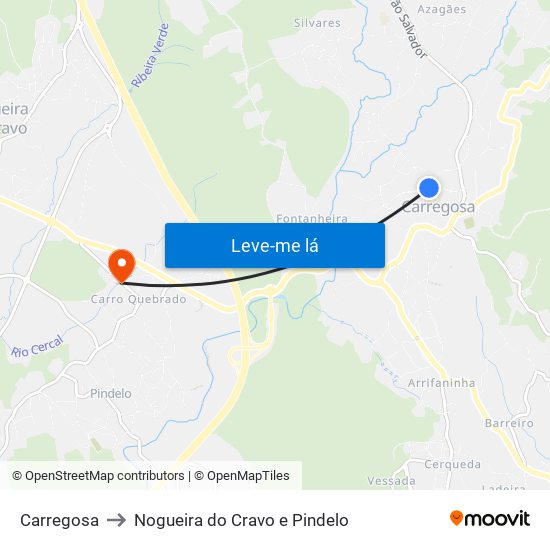 Carregosa to Nogueira do Cravo e Pindelo map