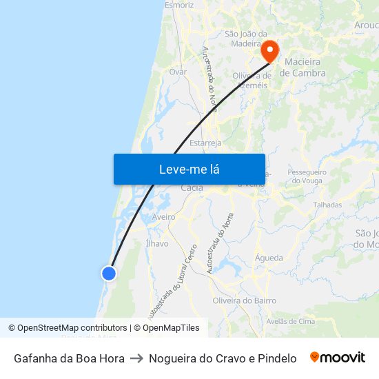 Gafanha da Boa Hora to Nogueira do Cravo e Pindelo map