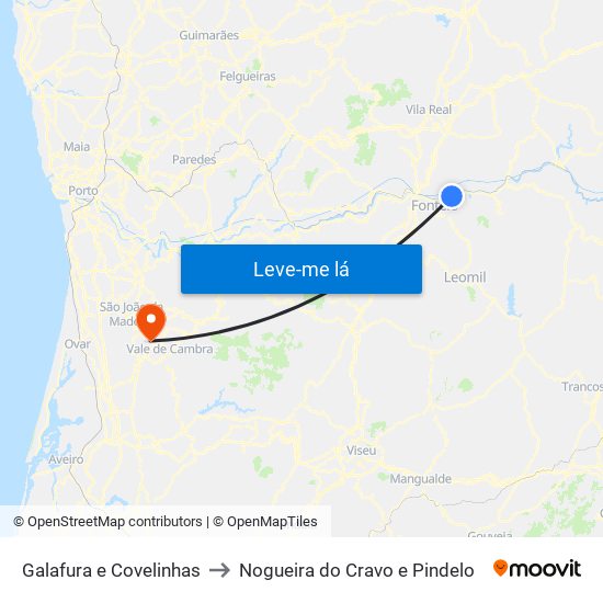 Galafura e Covelinhas to Nogueira do Cravo e Pindelo map