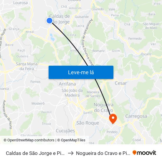 Caldas de São Jorge e Pigeiros to Nogueira do Cravo e Pindelo map