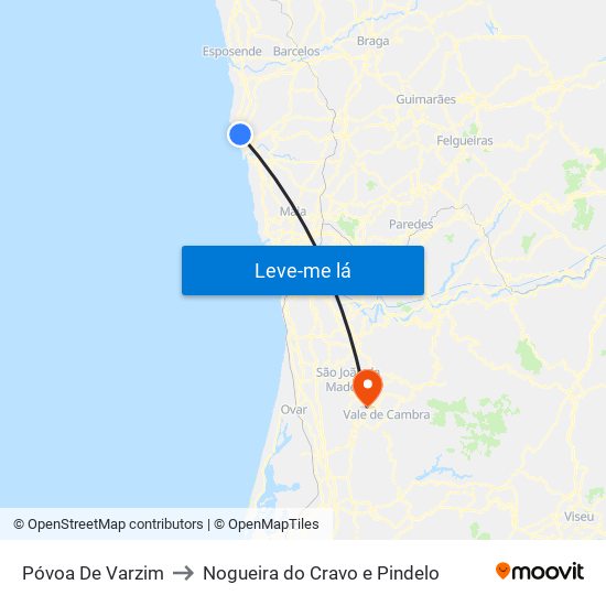 Póvoa De Varzim to Nogueira do Cravo e Pindelo map