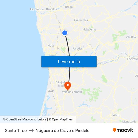 Santo Tirso to Nogueira do Cravo e Pindelo map