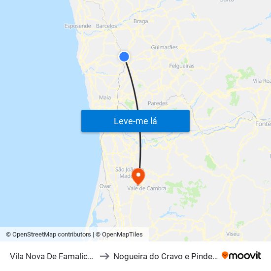 Vila Nova De Famalicão to Nogueira do Cravo e Pindelo map