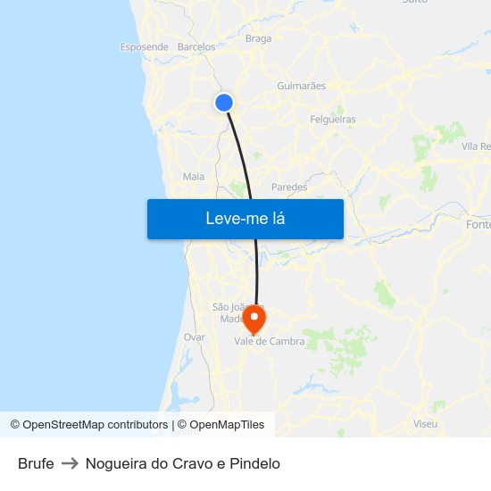 Brufe to Nogueira do Cravo e Pindelo map