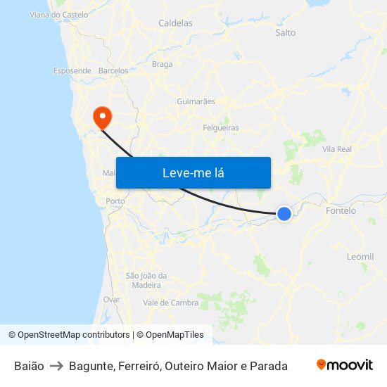 Baião to Bagunte, Ferreiró, Outeiro Maior e Parada map