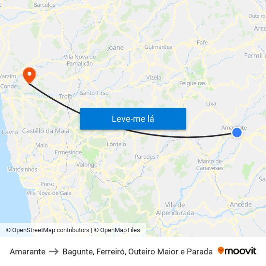 Amarante to Bagunte, Ferreiró, Outeiro Maior e Parada map