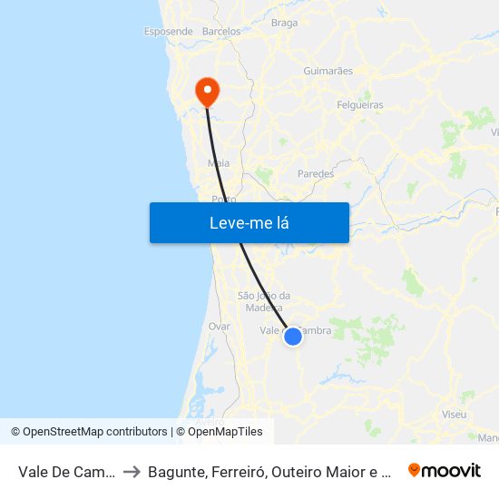 Vale De Cambra to Bagunte, Ferreiró, Outeiro Maior e Parada map