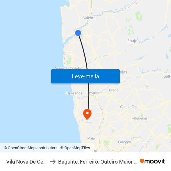 Vila Nova De Cerveira to Bagunte, Ferreiró, Outeiro Maior e Parada map