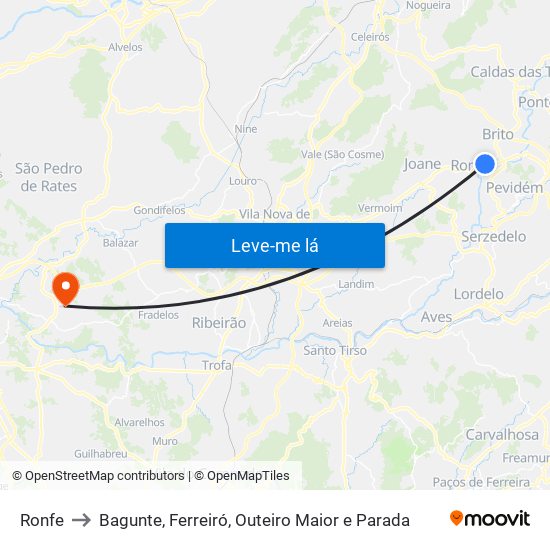 Ronfe to Bagunte, Ferreiró, Outeiro Maior e Parada map