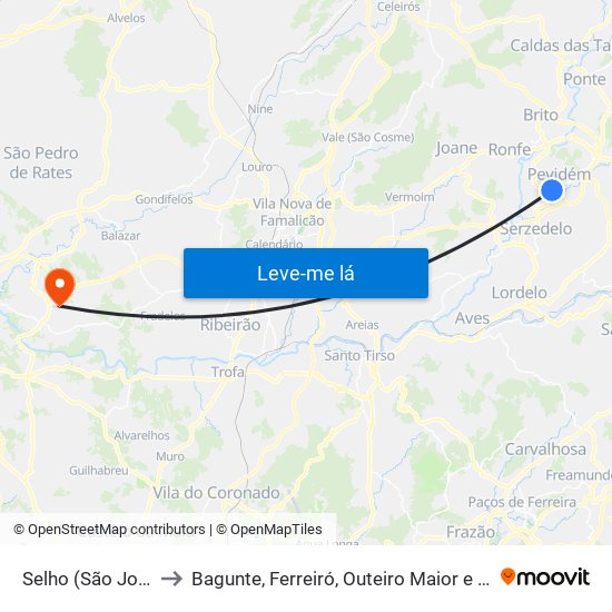 Selho (São Jorge) to Bagunte, Ferreiró, Outeiro Maior e Parada map
