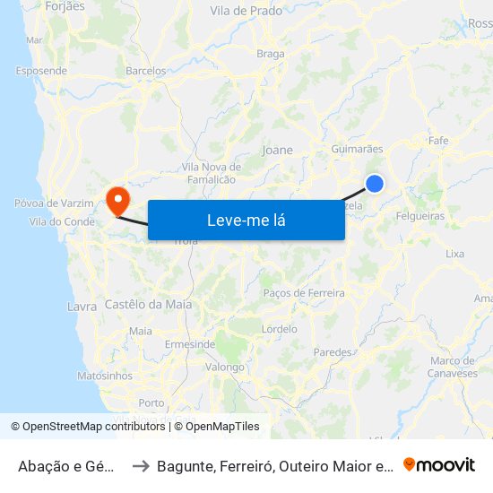 Abação e Gémeos to Bagunte, Ferreiró, Outeiro Maior e Parada map