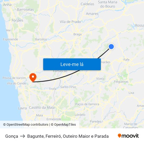 Gonça to Bagunte, Ferreiró, Outeiro Maior e Parada map