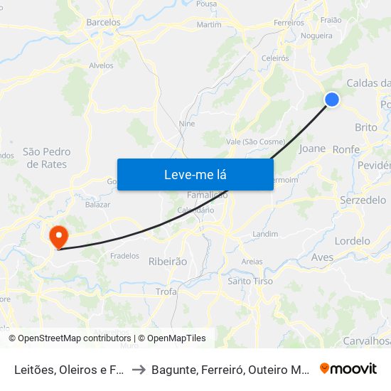 Leitões, Oleiros e Figueiredo to Bagunte, Ferreiró, Outeiro Maior e Parada map