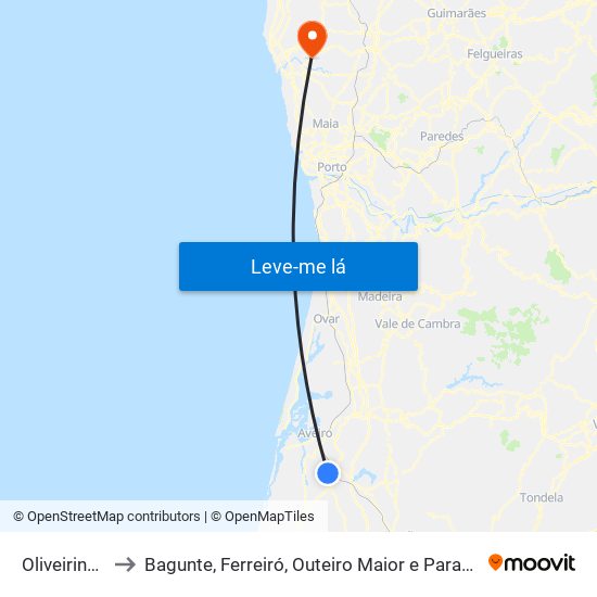 Oliveirinha to Bagunte, Ferreiró, Outeiro Maior e Parada map