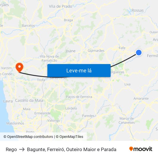 Rego to Bagunte, Ferreiró, Outeiro Maior e Parada map