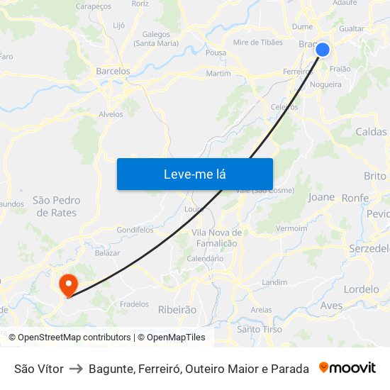 São Vítor to Bagunte, Ferreiró, Outeiro Maior e Parada map