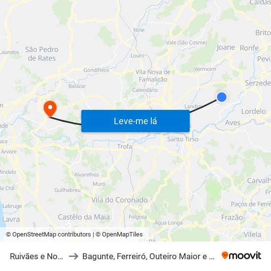 Ruivães e Novais to Bagunte, Ferreiró, Outeiro Maior e Parada map