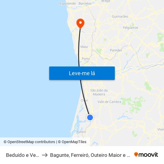 Beduído e Veiros to Bagunte, Ferreiró, Outeiro Maior e Parada map