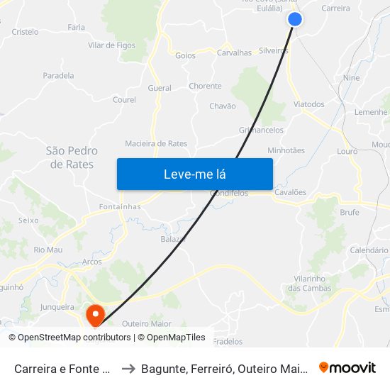 Carreira e Fonte Coberta to Bagunte, Ferreiró, Outeiro Maior e Parada map