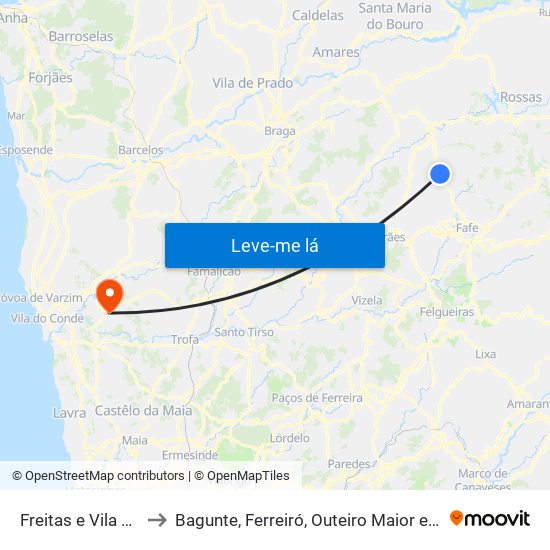 Freitas e Vila Cova to Bagunte, Ferreiró, Outeiro Maior e Parada map
