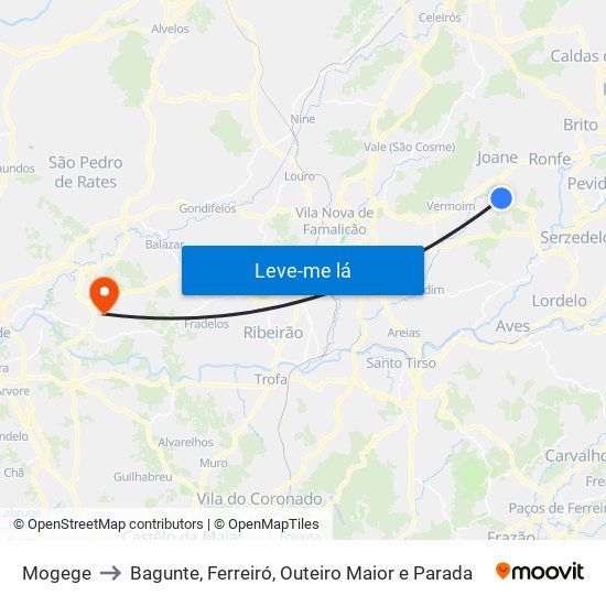 Mogege to Bagunte, Ferreiró, Outeiro Maior e Parada map