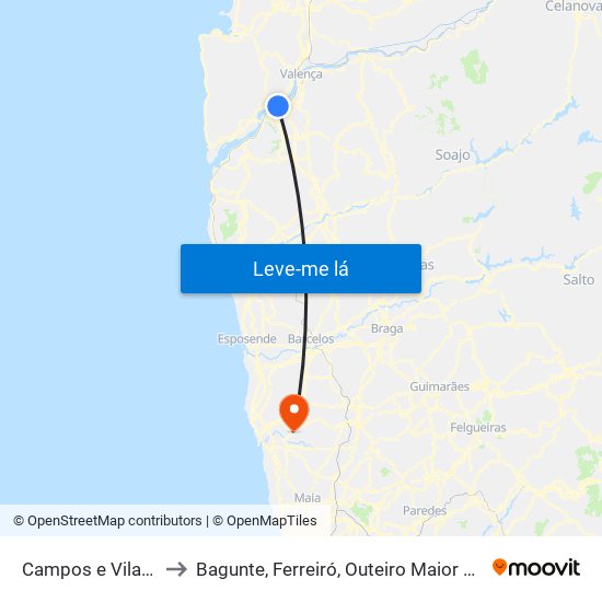 Campos e Vila Meã to Bagunte, Ferreiró, Outeiro Maior e Parada map