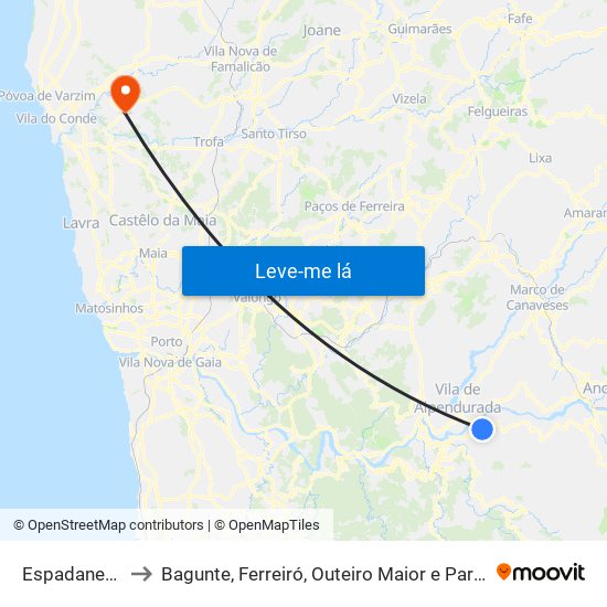 Espadanedo to Bagunte, Ferreiró, Outeiro Maior e Parada map
