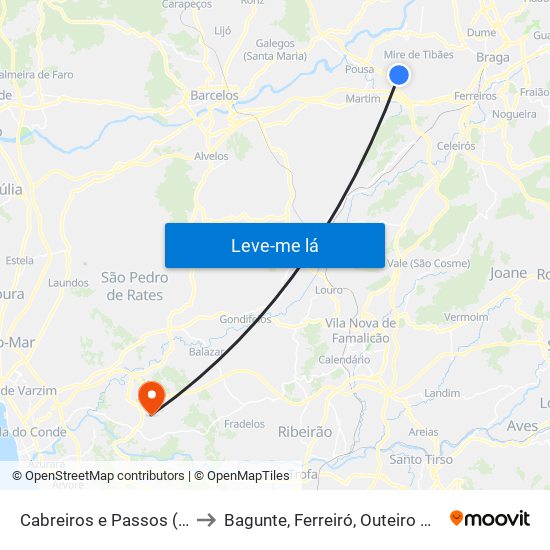 Cabreiros e Passos (São Julião) to Bagunte, Ferreiró, Outeiro Maior e Parada map