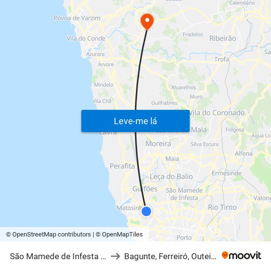 São Mamede de Infesta e Senhora da Hora to Bagunte, Ferreiró, Outeiro Maior e Parada map